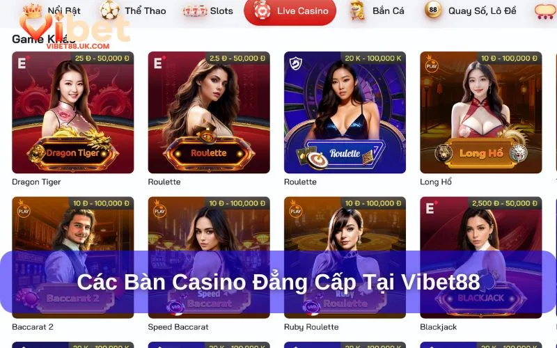 Các trò chơi casino đa dạng tại Vibet88